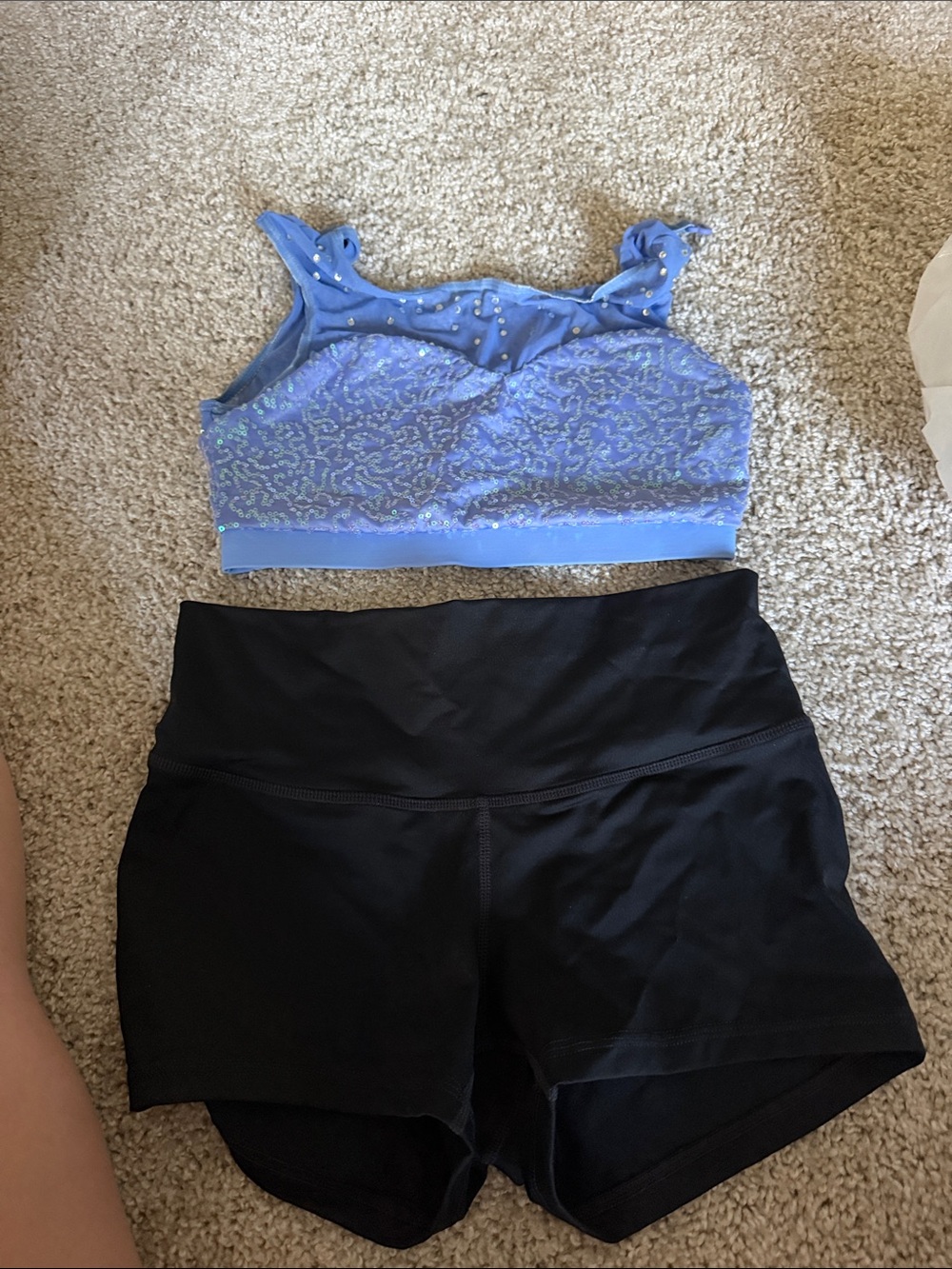 Light Blue Lace-Detail Women's Athletic Shorts Set with Black High-Rise Shorts